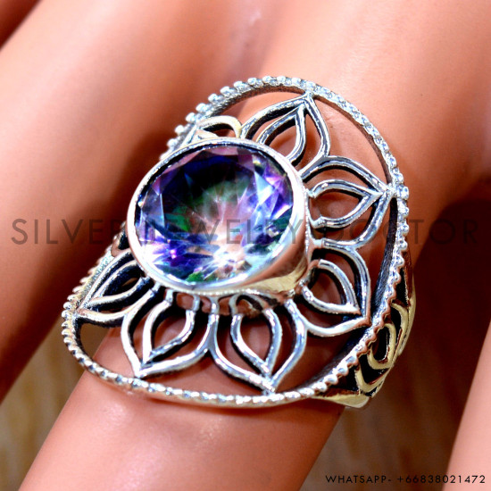 Mystic Topaz 925 Sterling Silver Ring (SJWR-3279)
