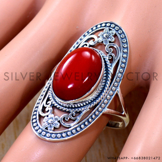 Coral 925 Sterling Silver Ring (SJWR-3283)