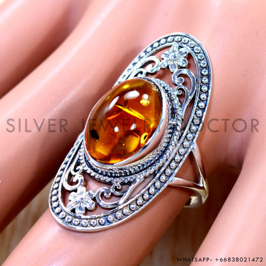 Amber 925 Sterling Silver Ring (SJWR-3286)
