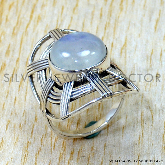 Rainbow Moonstone 925 Sterling Silver Ring (SJWR-3304)