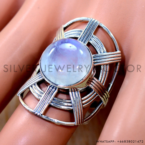 Rainbow Moonstone 925 Sterling Silver Ring (SJWR-3304)