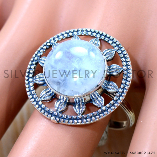 Rainbow Moonstone 925 Sterling Silver Ring (SJWR-3311)