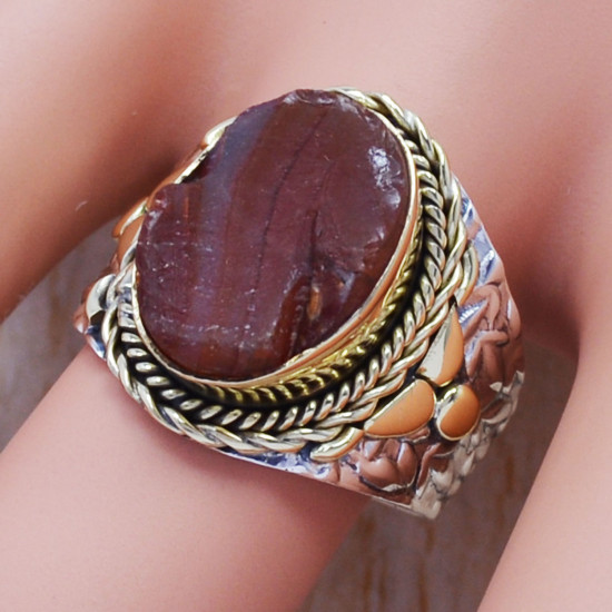 625 Silver And Brass Exclusive Jewelry Carnelian Rough Gemstone Ring SJWR-336