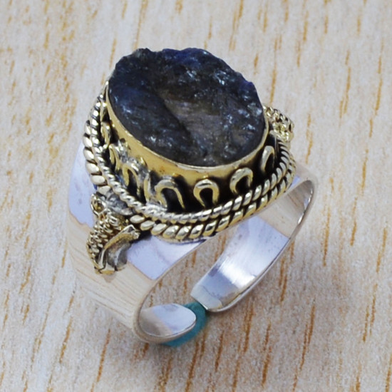 925 Sterling Silver And Brass Fashion Jewelry Gemstone Labradorite Rough Ring SJWR-343