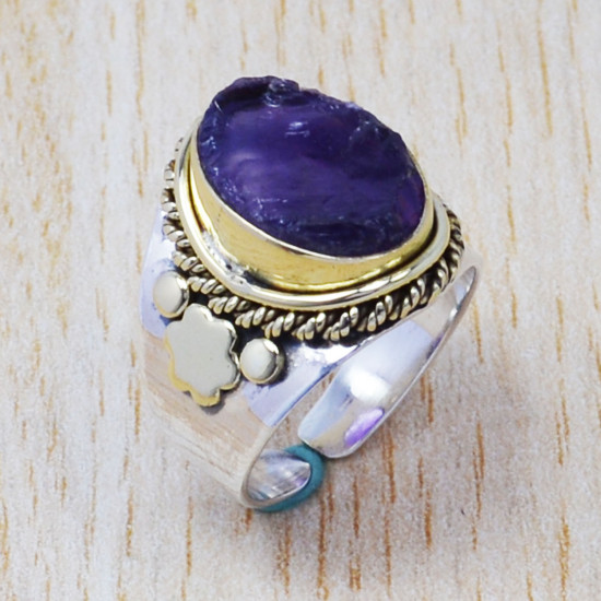 Amethyst Gemstone 925 Sterling Silver And Brass Jewelry Wholesale Ring SJWR-350