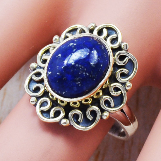 Lapis Lazuli Gemstone 925 Sterling Silver And Brass Jewelry Wholesale Ring SJWR-366
