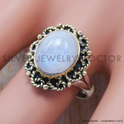 Rainbow Moonstone 925 Sterling Silver Ring (SJWR-372)