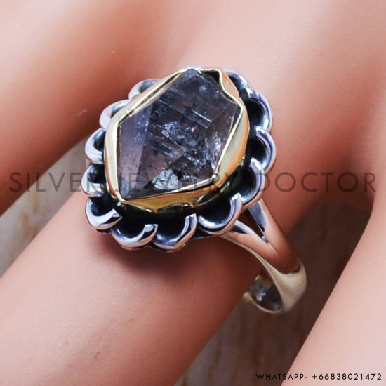 Rough Harkimar Diamond 925 Sterling Silver And Brass Jewelry Wholesale Finger Ring SJWR-402