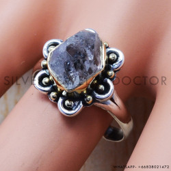 Indian Fashion 925 Sterling Silver Brass Jewelry Wholesale Rough Harkimar Diamond Rings SJWR-412