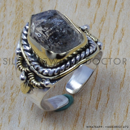 Rough Harkimar Diamond Ancient Look 925 Sterling Silver And Brass Jewelry Beautiful Ring SJWR-422