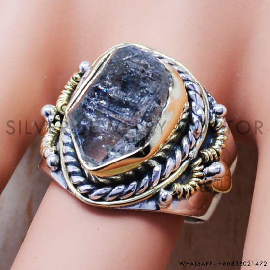 Rough Harkimar Diamond Ancient Look 925 Sterling Silver And Brass Jewelry Beautiful Ring SJWR-422
