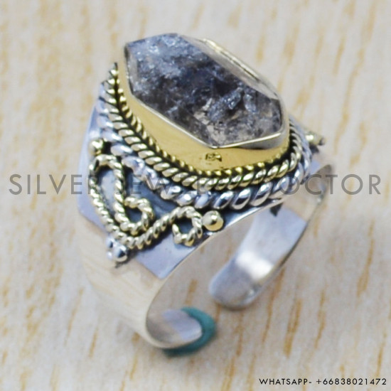 Pure 925 Sterling Silver And Brass Jewelry Rough Harkimar Diamond Finger Rings SJWR-428 Pure 925 Sterling Silver And Brass Jewelry Rough Harkimar Diamond Finger Rings SJWR-428