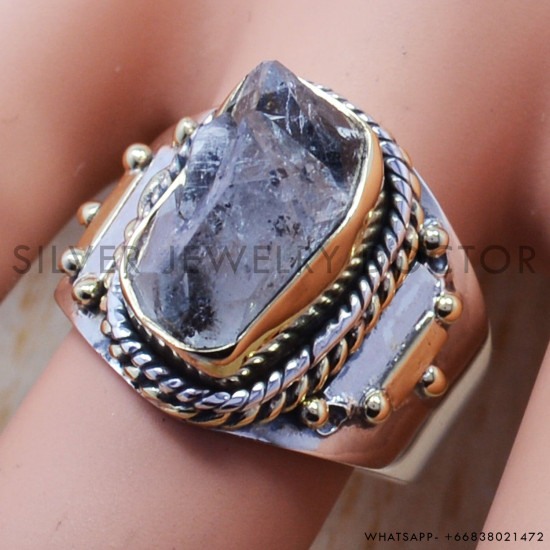 Traditional Harkimar Rough Diamond 925 Silver And Brass Jewelry Handmade Ring SJWR-431