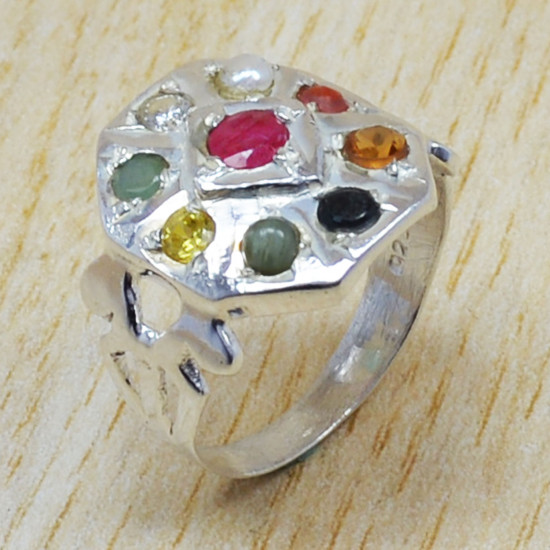 Beautiful Jaipur Fashion Jewelry 925 Sterling Silver Navratana Finger Ring SJWR-435