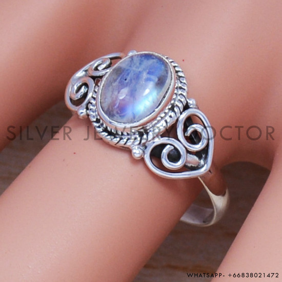 Rainbow Moonstone 925 Sterling Silver Ring (SJWR-453) Rainbow Moonstone 925 Sterling Silver Ring (SJWR-453)