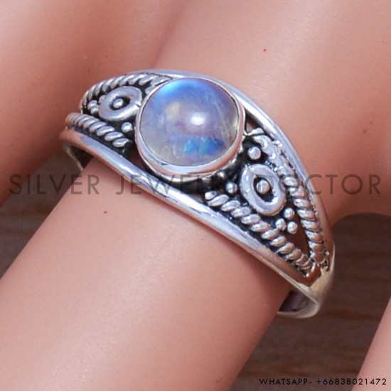Rainbow Moonstone 925 Sterling Silver Ring (SJWR-480) Rainbow Moonstone 925 Sterling Silver Ring (SJWR-480)