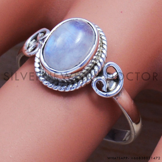Rainbow Moonstone 925 Sterling Silver Ring (SJWR-532) Rainbow Moonstone 925 Sterling Silver Ring (SJWR-532)
