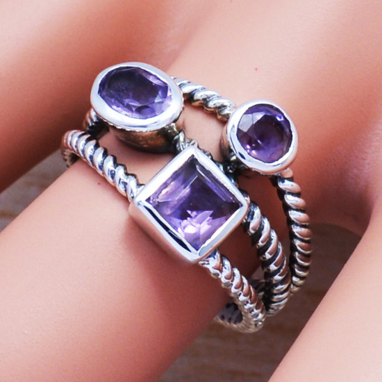 Anniversary Special 925 Sterling Silver Jewelry Amethyst Gemstone Finger Ring SJWR-574