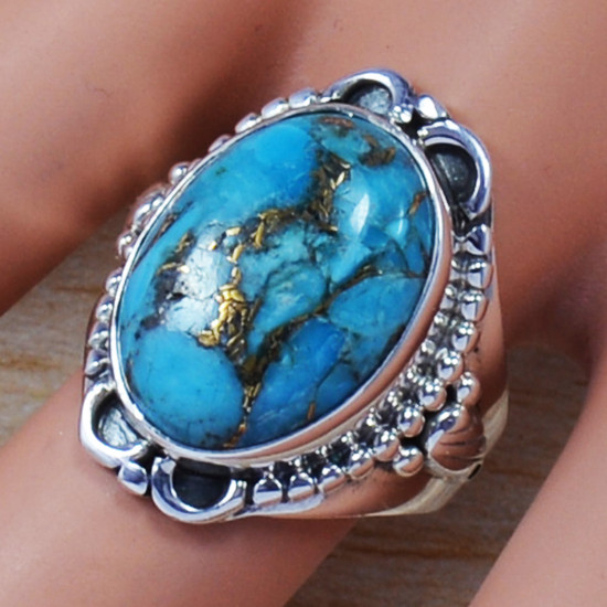 Copper Turquoise Gemstone 925 Sterling Silver Handmade Jewelry Ring SJWR-585