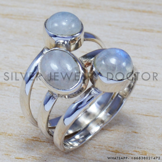 Rainbow Moonstone 925 Sterling Silver Ring (SJWR-598) Rainbow Moonstone 925 Sterling Silver Ring (SJWR-598)