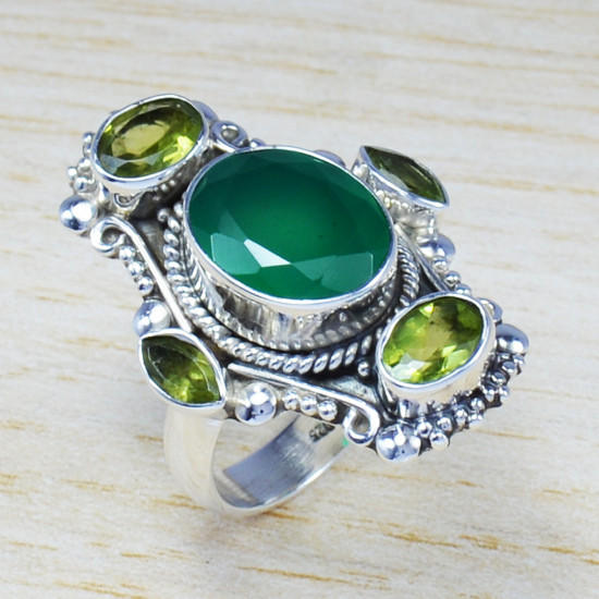Casual Wear 925 Sterling Silver Jewelry Emerald and Peridot Gemstone Ring SJWR-599