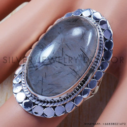 Black Rutile Gemstone Pure 925 Silver Wedding Jewelry Fine Rings SJWR-648