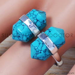 Turquoise Gemstone Genuine 925 Sterling Silver Jewelry Adjustable finger Rings SJWR-654