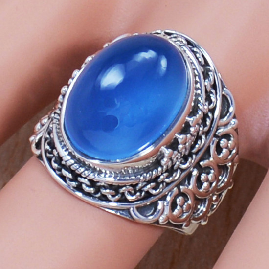 Blue Chalcedony Gemstone 925 Sterling Silver Stylish Jewelry Ring SJWR-688