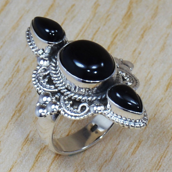 Black Onyx Gemstone Jewelry Wholesale Price 925 Sterling Silver Ring SJWR-702