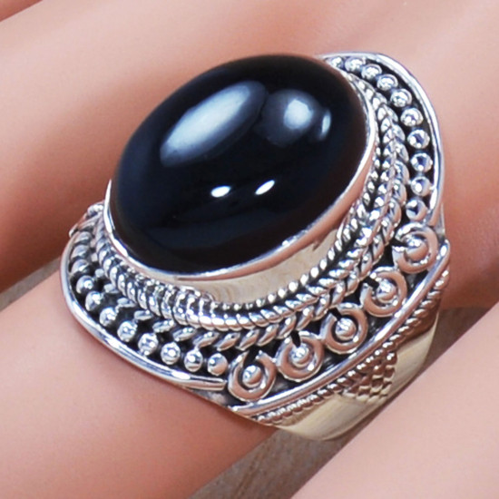 Ancient Look Black Onyx Gemstone 925 Sterling Silver Jewelry Ring SJWR-705