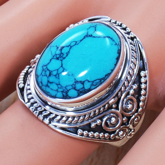Exclusive 925 Real Sterling Silver Jewelry Turquoise Gemstone Ring SJWR-720