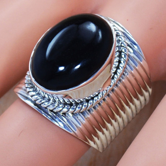 Black Onyx Gemstone 925 Sterling Silver Royal Jewelry Finger Ring SJWR-723