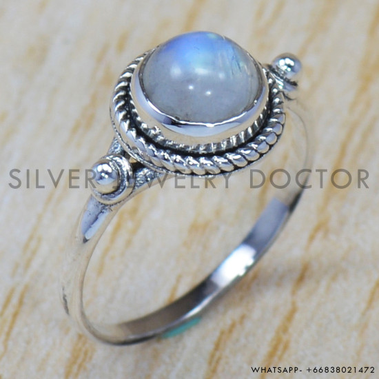 Rainbow Moonstone 925 Sterling Silver Ring (SJWR-726)