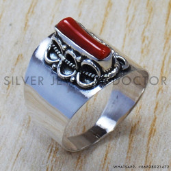 Coral 925 Sterling Silver Ring (SJWR-732)