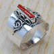 Capsule Shape 925 Sterling Silver Jewelry Casual Wear Coral Gemstone Ring SJWR-735