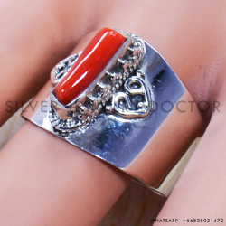 Coral 925 Sterling Silver Ring (SJWR-736)