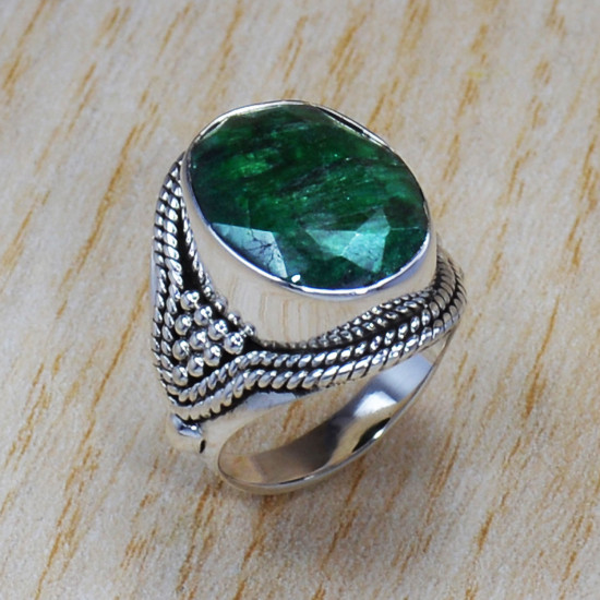 Causal Wear 925 Sterling Silver Emerald Gemstone Jewelry Ring SJWR-766