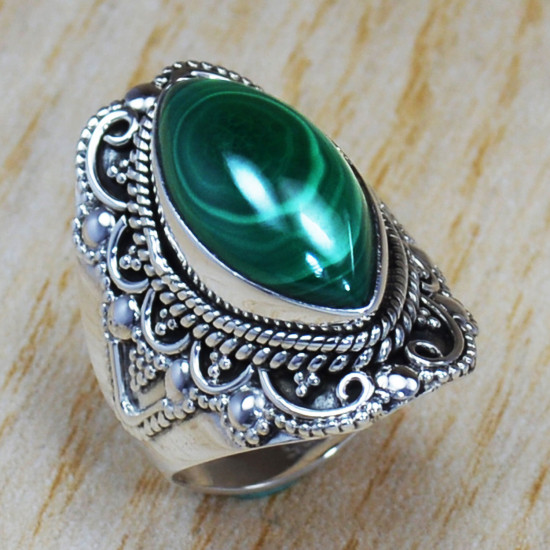 Amazing Look 925 Sterling Silver Jewelry Malachite Gemstone Rings SJWR-781