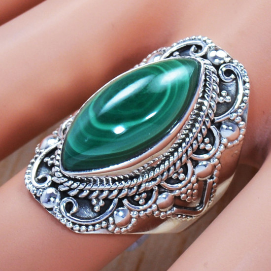 Amazing Look 925 Sterling Silver Jewelry Malachite Gemstone Rings SJWR-781