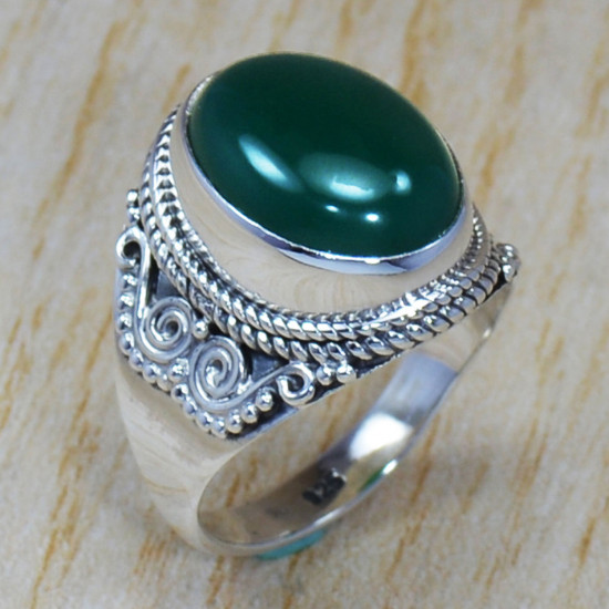 Authentic 925 Sterling Silver Green Onyx Gemstone Jewelry Ring SJWR-783