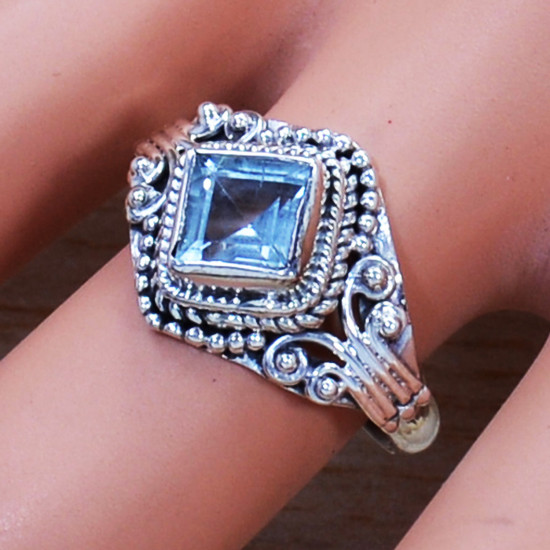 Blue Topaz Gemstone Vintage Look Jewelry 925 Sterling Silver Ring SJWR-879