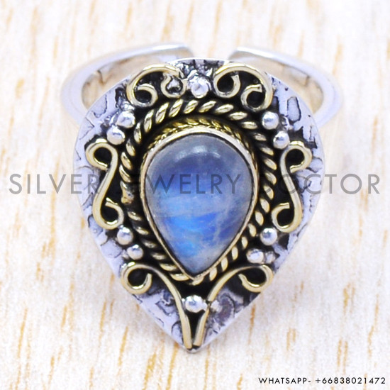Rainbow Moonstone 925 Sterling Silver Ring (SJWR-89) Rainbow Moonstone 925 Sterling Silver Ring (SJWR-89)
