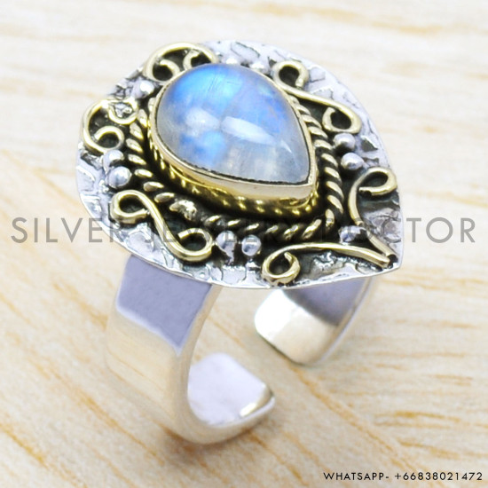 Rainbow Moonstone 925 Sterling Silver Ring (SJWR-89) Rainbow Moonstone 925 Sterling Silver Ring (SJWR-89)