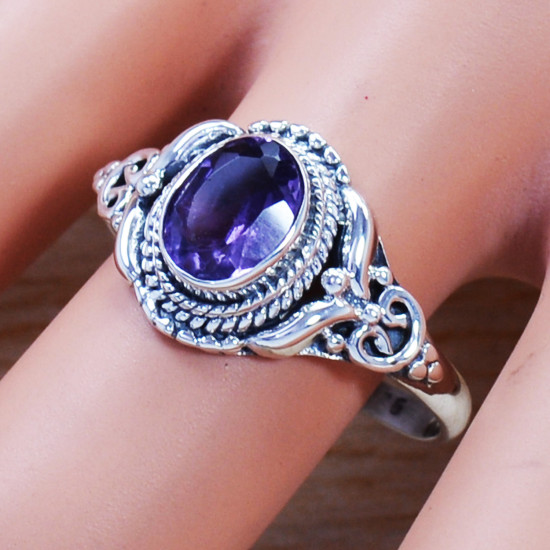 Authentic 925 Sterling Silver Exclusive Jewelry Amethyst Gemstone Ring SJWR-921