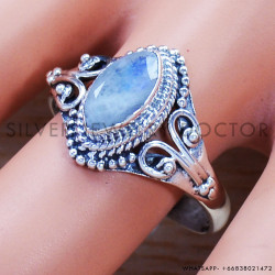 Rainbow Moonstone 925 Sterling Silver Ring (SJWR-958)