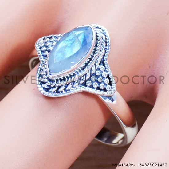 Rainbow Moonstone 925 Sterling Silver Ring (SJWR-991) Rainbow Moonstone 925 Sterling Silver Ring (SJWR-991)