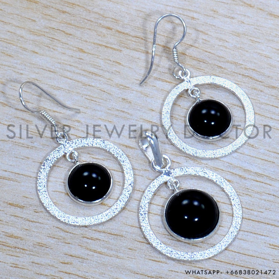 Black Onyx 925 Sterling Silver Jewelry Set (SJWS-102)