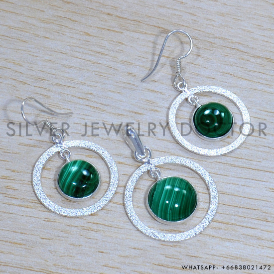 Malachite 925 Sterling Silver Jewelry Set (SJWS-104)