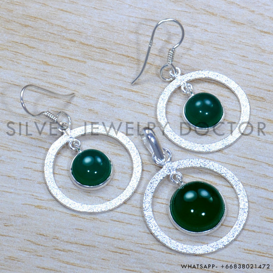 Green Onyx 925 Sterling Silver Jewelry Set (SJWS-109)