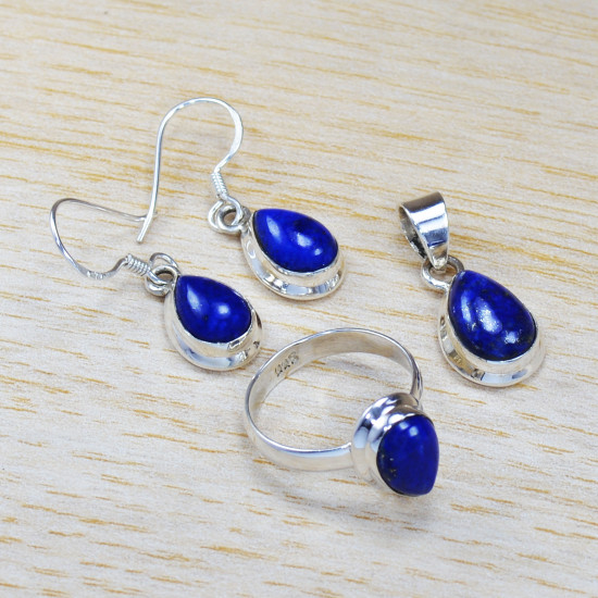 925 Sterling Silver Lapis Lazuli Gemstone Fine Women's Jewelry Set SJWS-11
